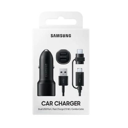 Bild von Samsung Dual USB Port Car Charger (15W) + Type-C &amp; Micro USB Cable EP-L1100WBEGEU