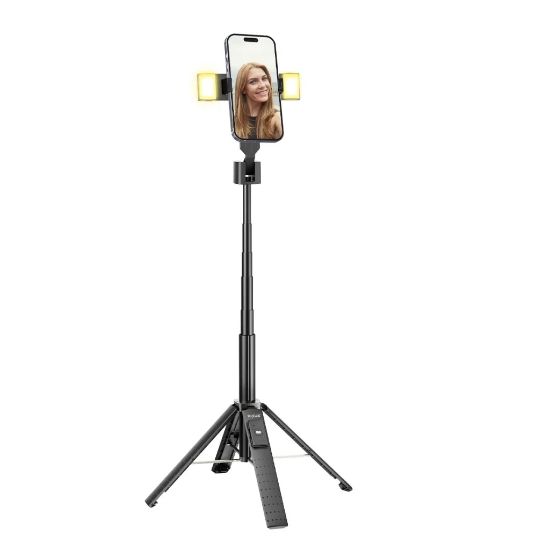 Bild von Rixus RXSF08 Aluminum High Quality Selfie Stick With Double Led Light Black