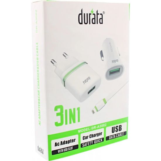 Bild von Durata 3in1 AC Adapter Car Charger USB Data Cable DRA3002