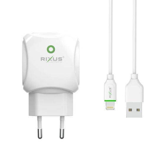 Bild von Rixus RX55A Fast Dual Charger 2.1A And Lightning USB Cable 100CM White