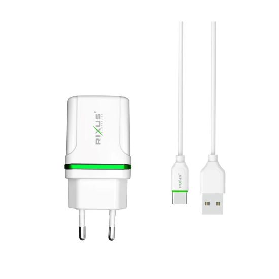 Bild von Rixus RX65C Fast Charge AC Adaptor With USB Type-C Data Cable 100CM White