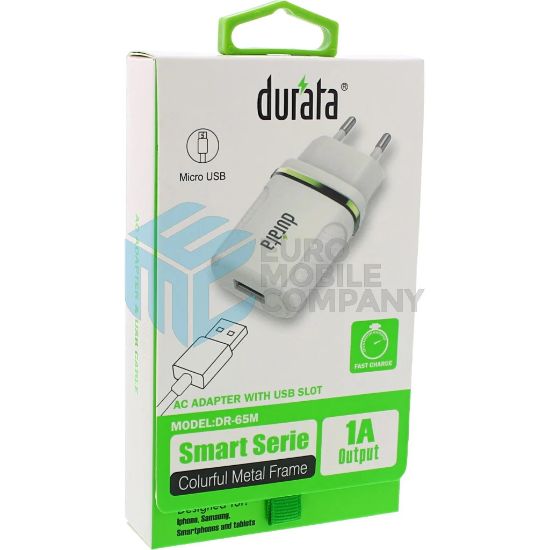 Bild von Durata Home Charger Smart Mini + Micro cable 2-1 1A Output - DR-65M - White