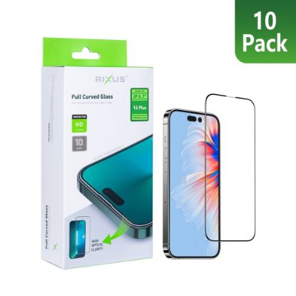 Bild von Rixus Tempered Glass Curved Edge For iPhone 16 Plus (10-Pack)