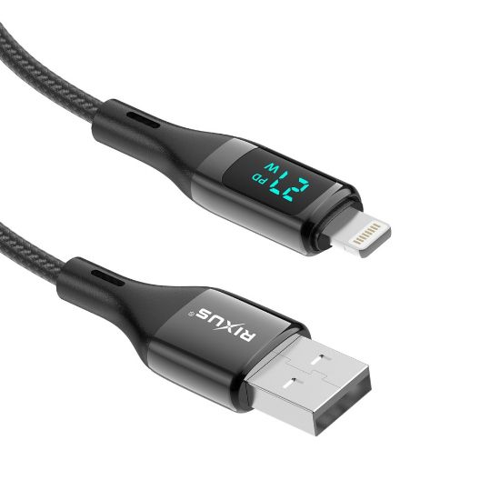 Bild von Rixus RXUC28AL Braided USB To Lightning Cable With LED Display 100CM Black