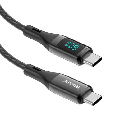 Bild von Rixus RXUC28C Braided USB-C Cable With LED Display 100CM Black