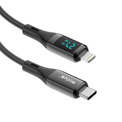 Bild von Rixus RXUC28L Braided USB-C To Lightning Cable With LED Display 100CM Black