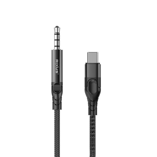 Bild von Rixus RXMU35C 3.5mm AUX To USB-C Braided Audio Cable 120CM Black