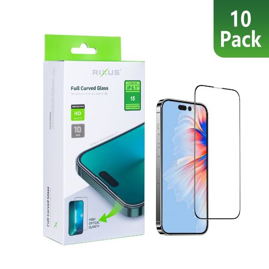 Bild von Rixus Tempered Glass Curved Edge For iPhone 15 (10-Pack)