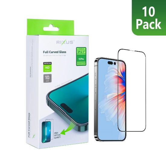 Bild von Rixus Tempered Glass Curved Edge For iPhone 15 Pro (10-Pack)