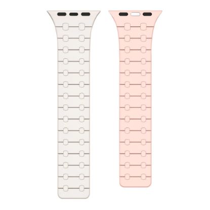 Bild von Rixus For Apple Watch 42mm, 44mm, 45mm, 49mm Silicone Band With Magnetic White + Pink