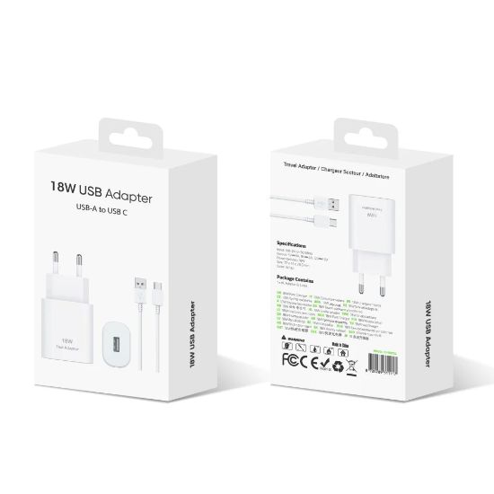 Bild von Fast Charging Travel Adapter 2-1 CH18W02 USB-A To USB-C 18W White