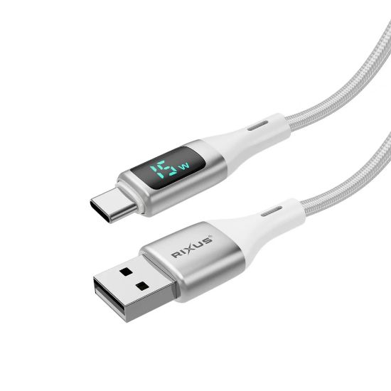 Bild von Rixus RXUC29AC Braided USB-A To USB-C Cable With LED Display 100CM White