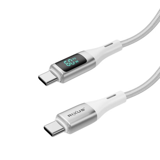 Bild von Rixus RXUC29C Braided USB-C To USB-C Cable With LED Display 100CM White