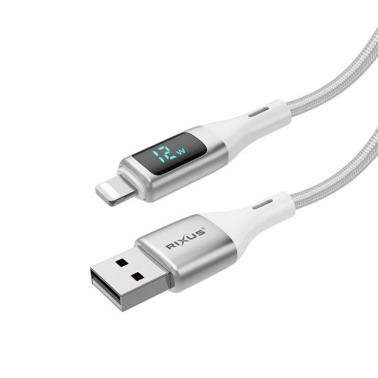 Bild von Rixus RXUC29AL Braided USB-A To Lightning Cable With LED Display 100CM White